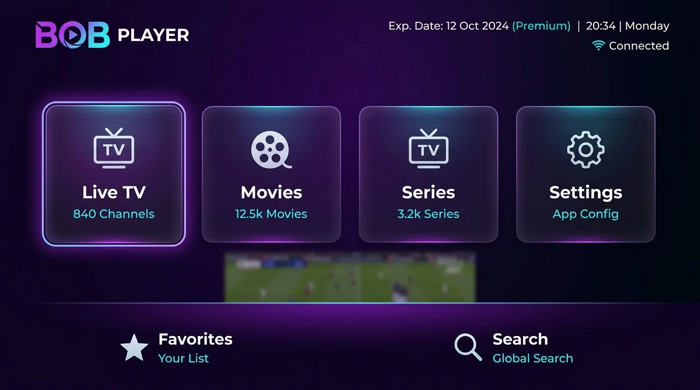 BOB Player Samsung Smart TV päänäkymä ja soittolistat