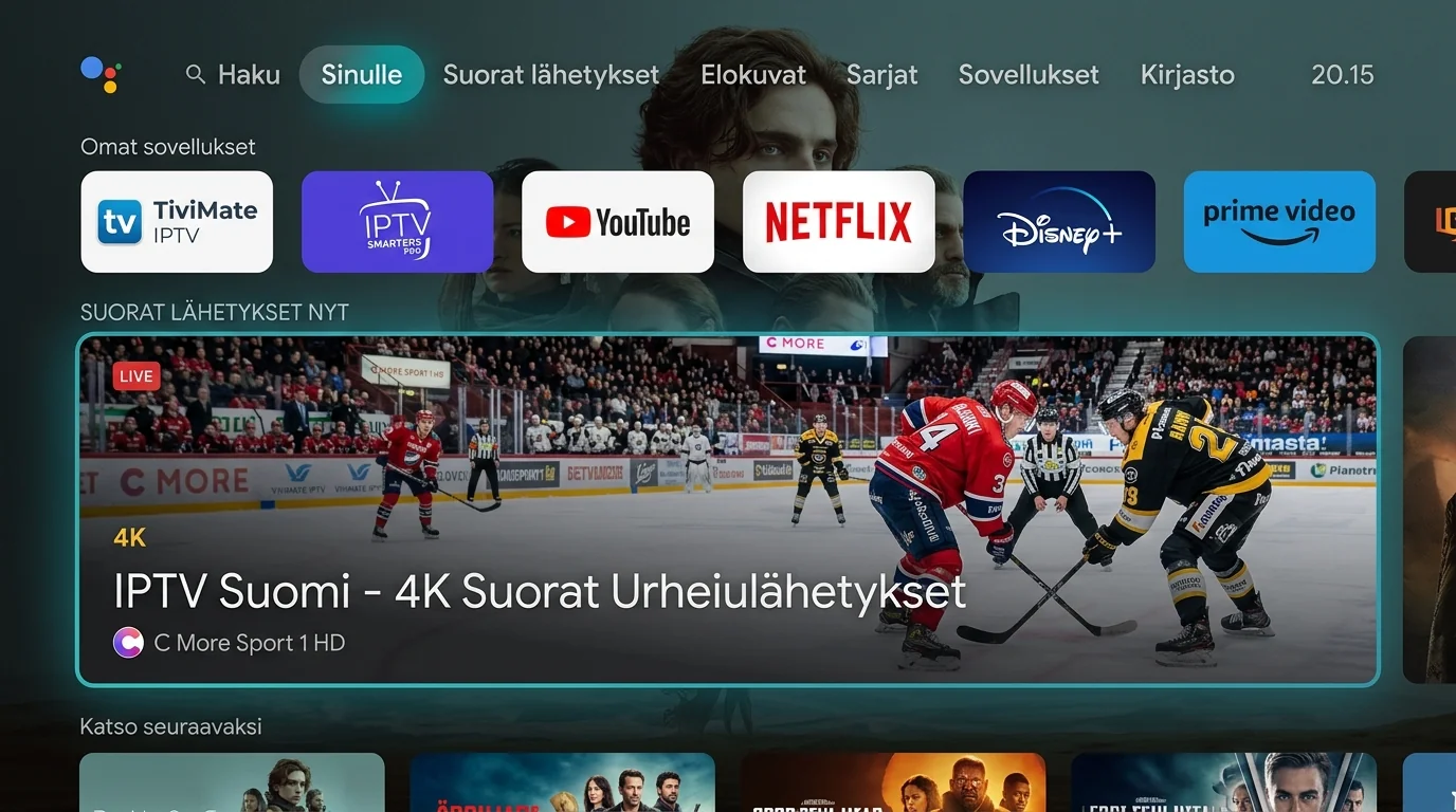 Chromecast Google TV aloitusnäyttö ja IPTV-sovellukset