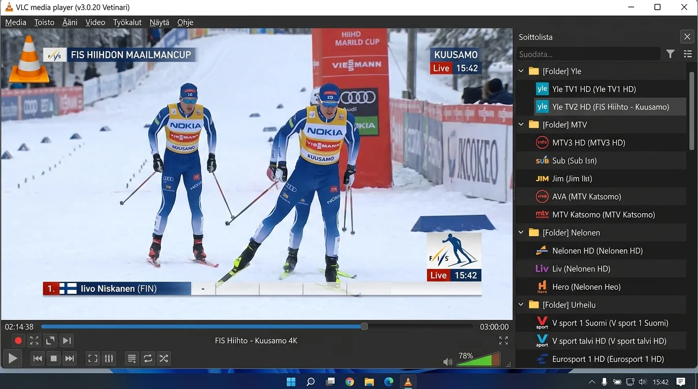 VLC Media Player IPTV-toisto ja suomalainen soittolista