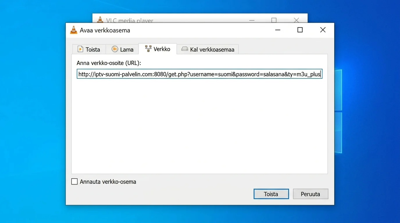 VLC Avaa verkkoasema M3U-osoitteen syöttäminen