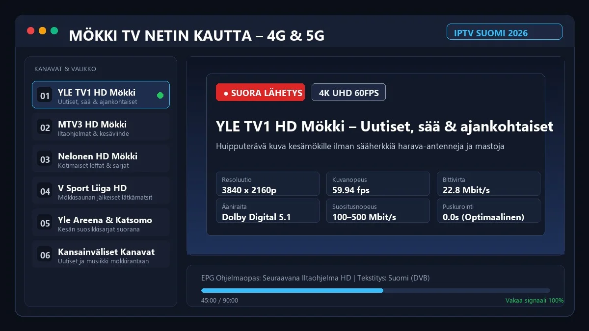 Mökki TV netin kautta 4G ja 5G reitittimellä kesämökillä