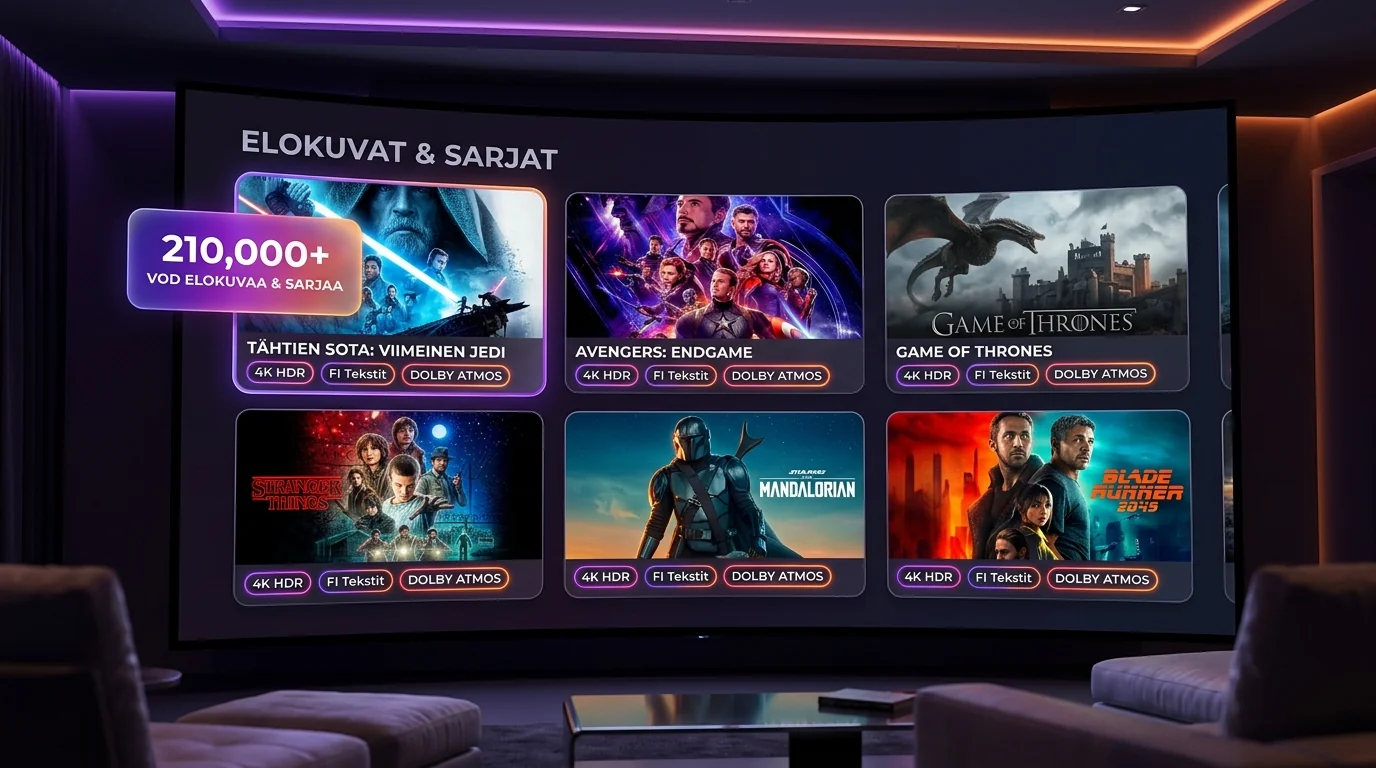 Yli 210 000 elokuvaa ja sarjaa suomeksi: IPTV Suomi VOD-kirjasto