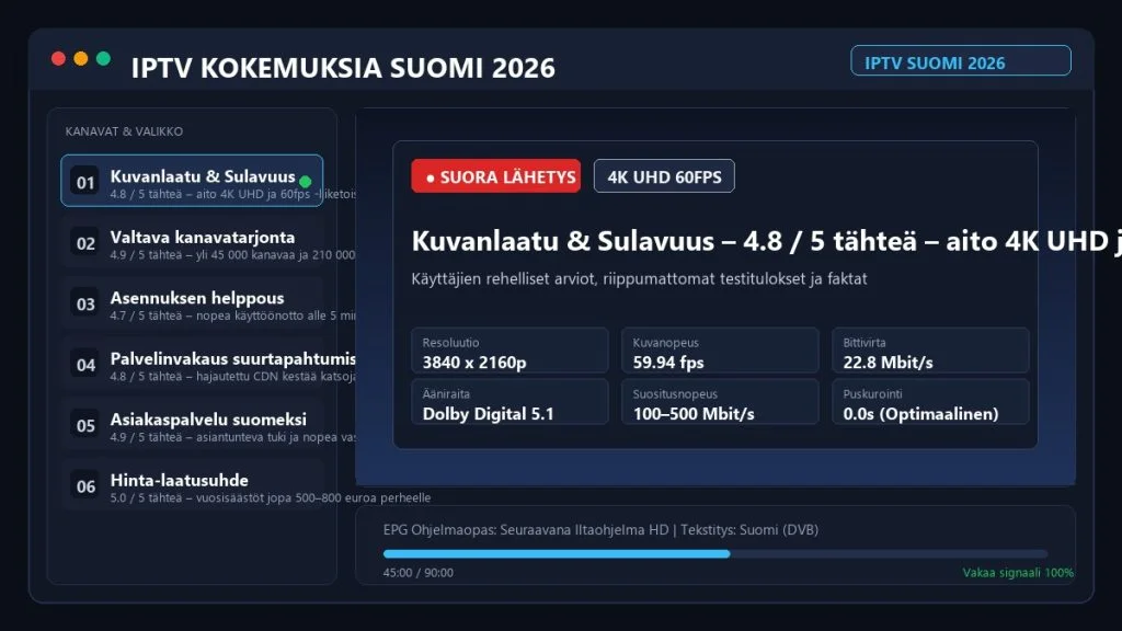 IPTV Kokemuksia Suomi 2026 – Rehelliset Arviot, Plussat, Miinukset ja Käyttäjätestit