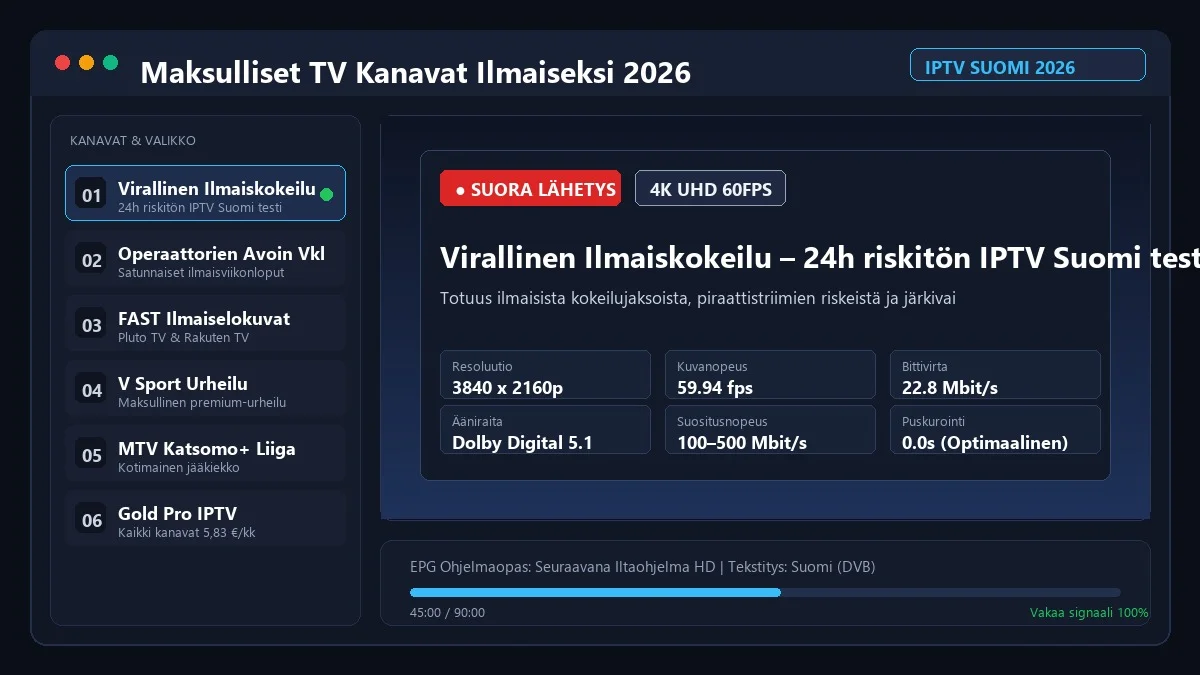 Maksulliset TV Kanavat Ilmaiseksi 2026 – Totuus, Kokeilujaksot ja Vaihtoehdot