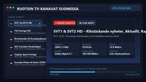 Ruotsin TV-kanavat Suomessa 2026 – SVT1, SVT2 ja TV4 Katselu Netissä käyttöliittymä ja kanavalista