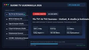 Suomi TV Ulkomailla IPTV 2026 – Katso Suomalaiset Kanavat Espanjassa ja Maailmalla käyttöliittymä ja kanavalista